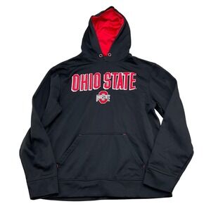 Scarlet & Gray Hoodie Men Med Black Red OHIO STATE Buckeye Stitch Fleece Lined‎